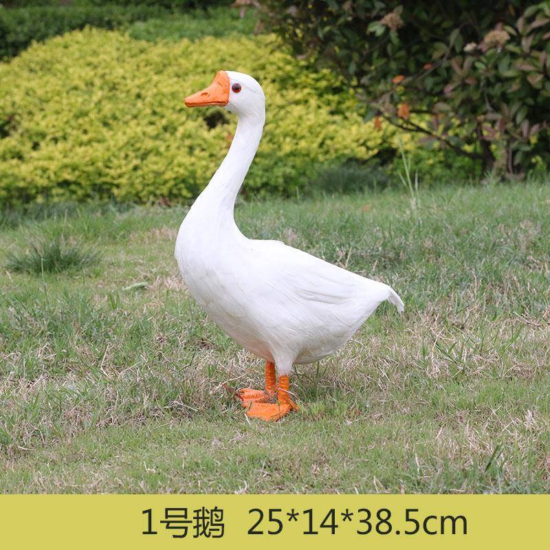 林真羽毛仿真鹅大白鹅鸡鸭鹅动物模庭型家禽56078标本院园摆件拍