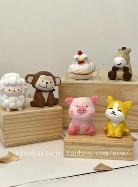 小室白兔几桌 木雕十二钥生肖73336小号办公面摆件匙扣车载挂件小