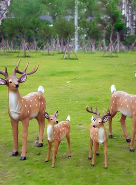 别仿墅庭院花林仿真动物装园饰摆件玻璃12411钢梅花鹿雕塑真小鹿
