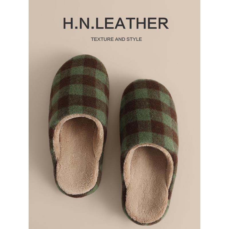 牛筋底盆底2025秋冬新款保暖居家棉拖鞋加厚格纹防滑软底室内家用