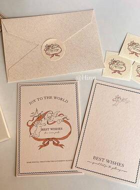 Hinn蝴蝶结丘比特明信片！原创情人节礼物贺卡大地纹卡片装饰氛围