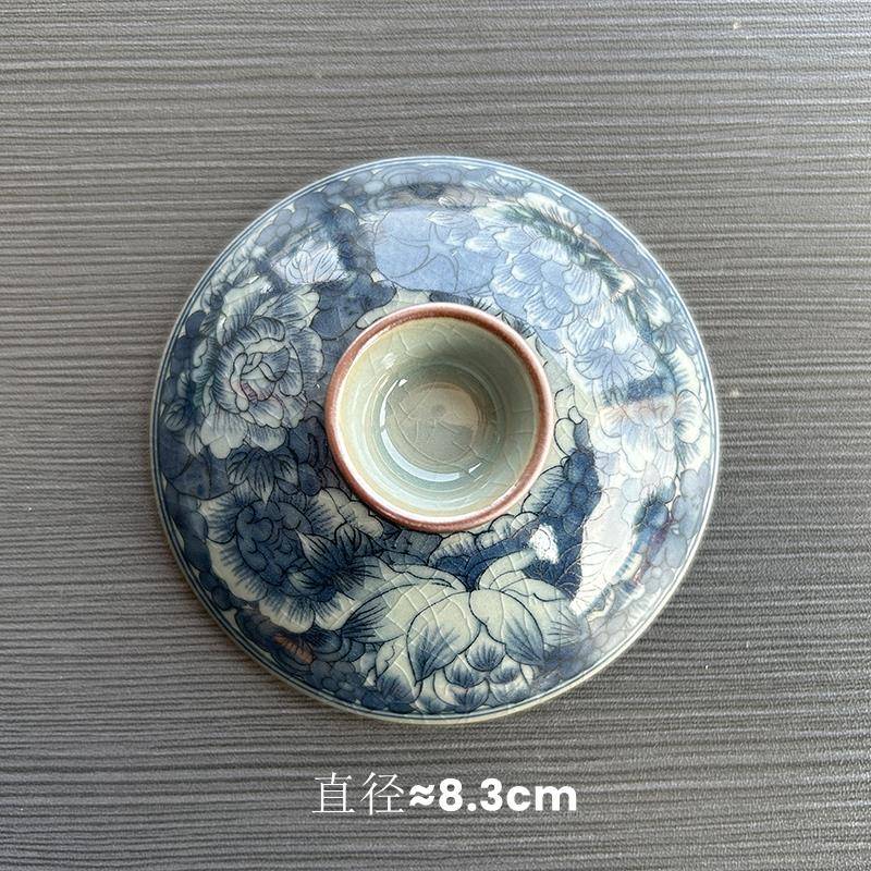 古锦盖碗盖子单卖老陶泥覆古开 片茶具零配件泡茶碗配盖大马蹄盖