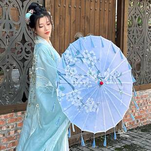 油新中蹈流苏纸伞式旗袍古装古风汉服道具演出走秀舞伞蓝色清7742