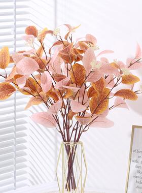 彩尤加利叶子真植物装厅饰花假花花瓶家色居客餐桌00995仿摆件摆