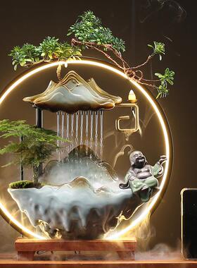 禅26722意流水喷财泉招财摆件灯圈倒流香办饰公室装玄关客厅生开