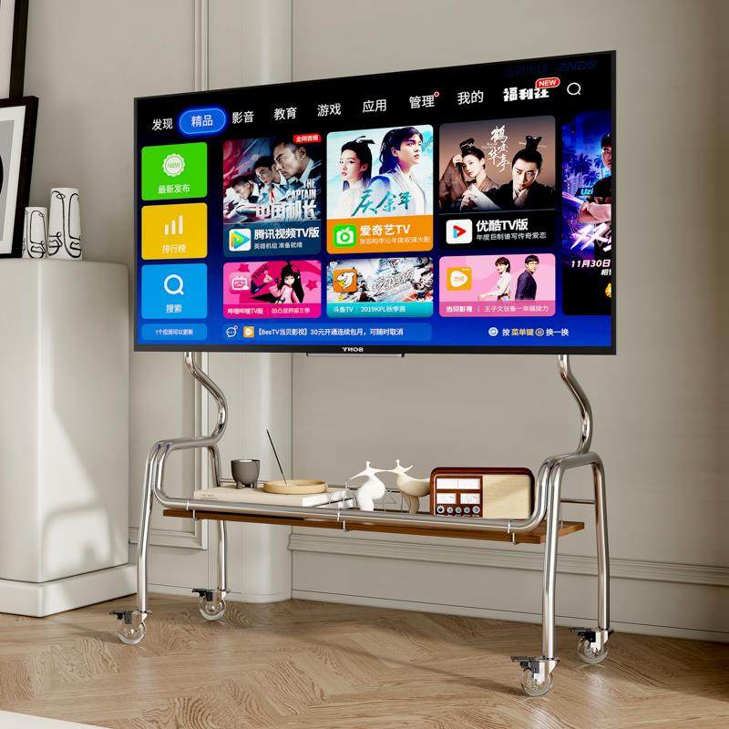 电视落地支架可移动立式不锈钢带轮卧室客厅家用推车40-85寸挂架