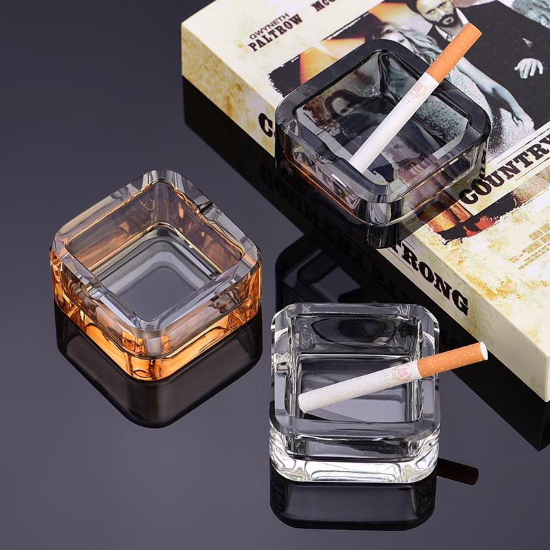 玻璃烟灰缸方形小号电镀烟盅创意个性潮流酒店客房简约时尚烟灰盒