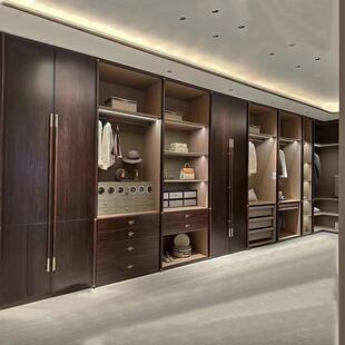 工厂全屋定制新中式衣帽间开放式卧室实木衣柜整体乌金木原木橱柜