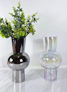 现代简约家居电镀银色玻璃花瓶样板间花器摆件售楼处软装饰品