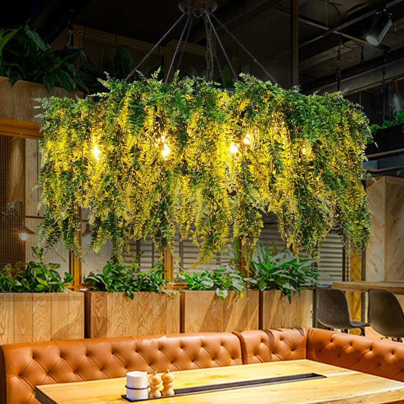 创意个性植物吊灯工业风餐厅酒吧灯网咖装饰绿植复古车轮灯具轻奢