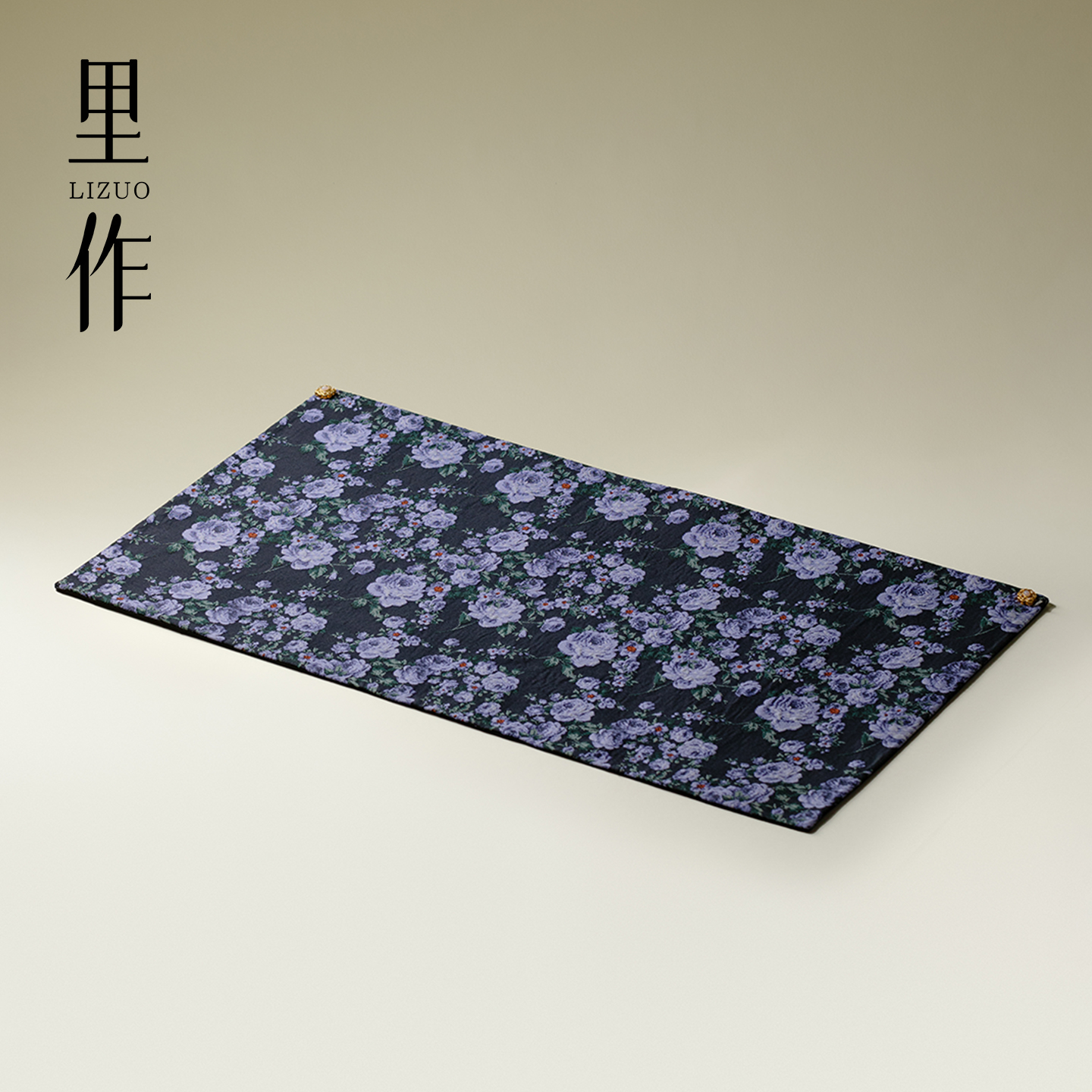 里作 新中式墨笺紫华双面长方茶席高级织锦缎桌旗布艺隔热干泡席