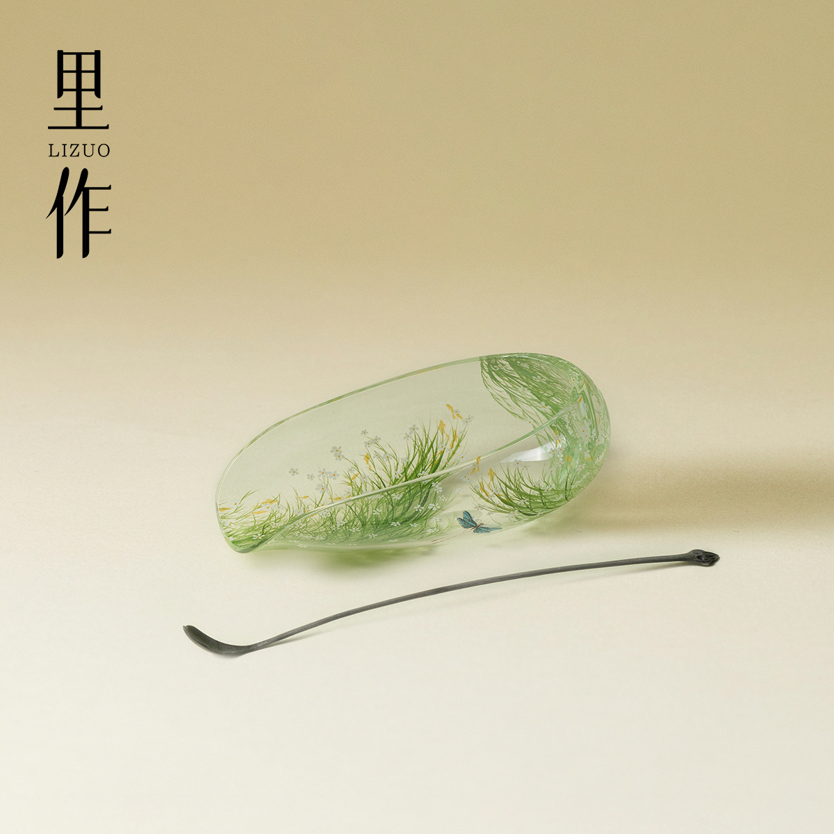 里作原创芊野玻璃茶则两件套精致手绘高硼硅赏茶荷投茶器茶道配件