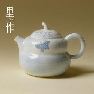 高端白瓷手绘蝶恋花茶壶家用泡茶壶功夫茶具带过滤陶瓷单壶 里作