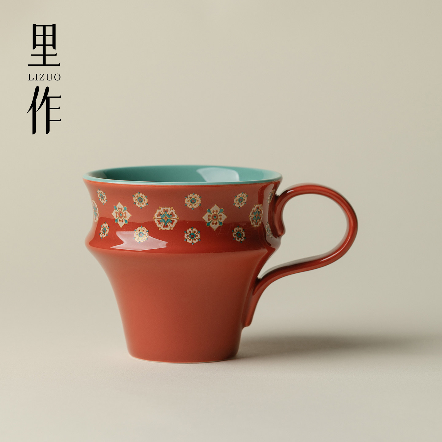 里作高级中国红宝相花咖啡杯不烫手家用中式陶瓷茶杯喝水杯牛奶杯
