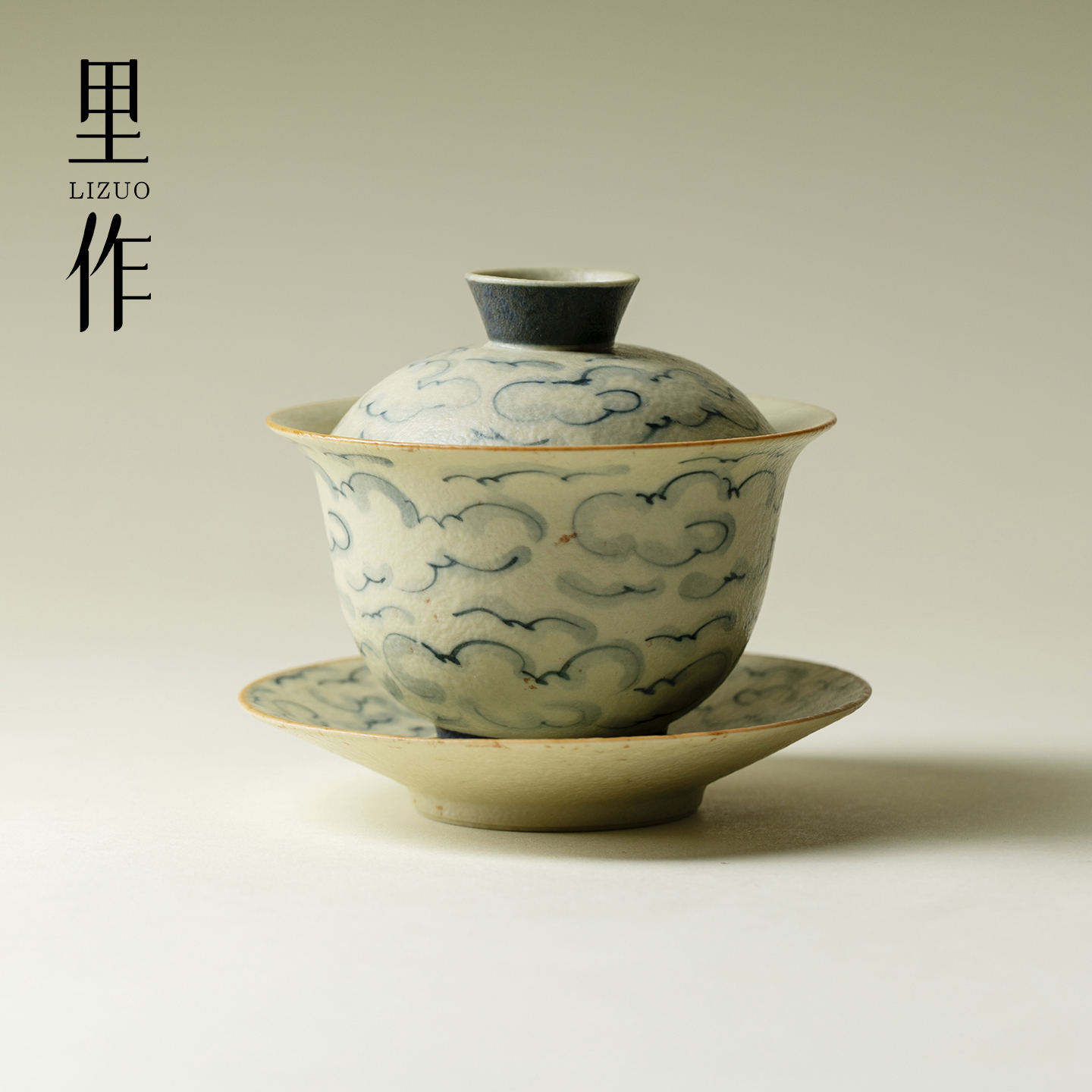 里作青花火石手绘祥云三才盖碗家用高档薄胎泡茶碗功夫茶具敬茶碗