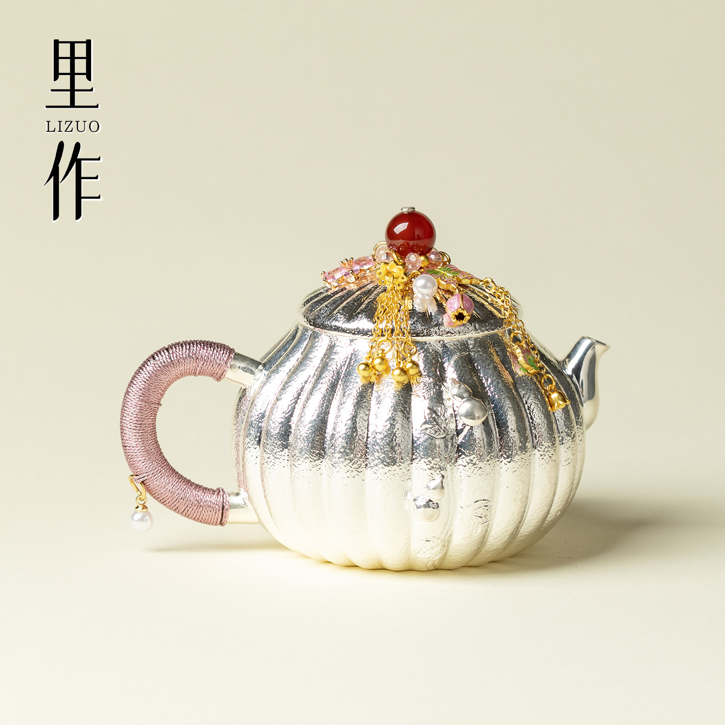 里作 新中式南瓜壶手工银包铜茶壶女士个人专用泡茶壶家用泡茶器