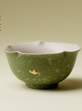 里作 手工陶瓷茶杯中国传统色绿色家用主人杯高颜值不烫手品茗杯