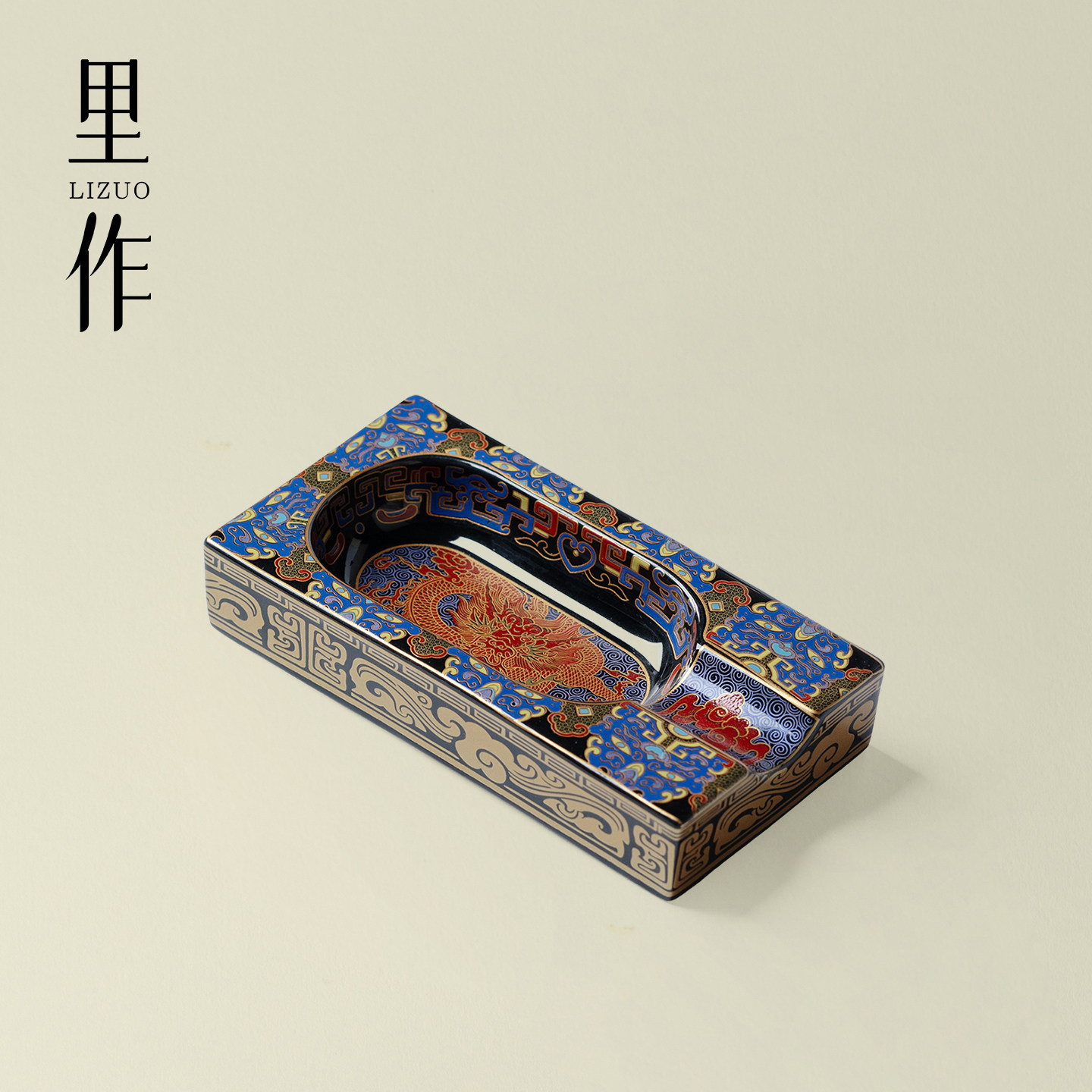 里作文创手工陶瓷珐琅彩烟灰缸中式祥龙雪茄缸景德镇轻奢高档烟缸