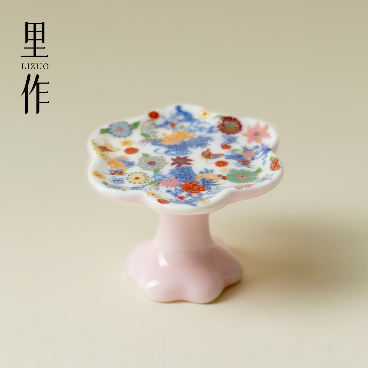 里作绘梦繁花粉彩花型盖置图片