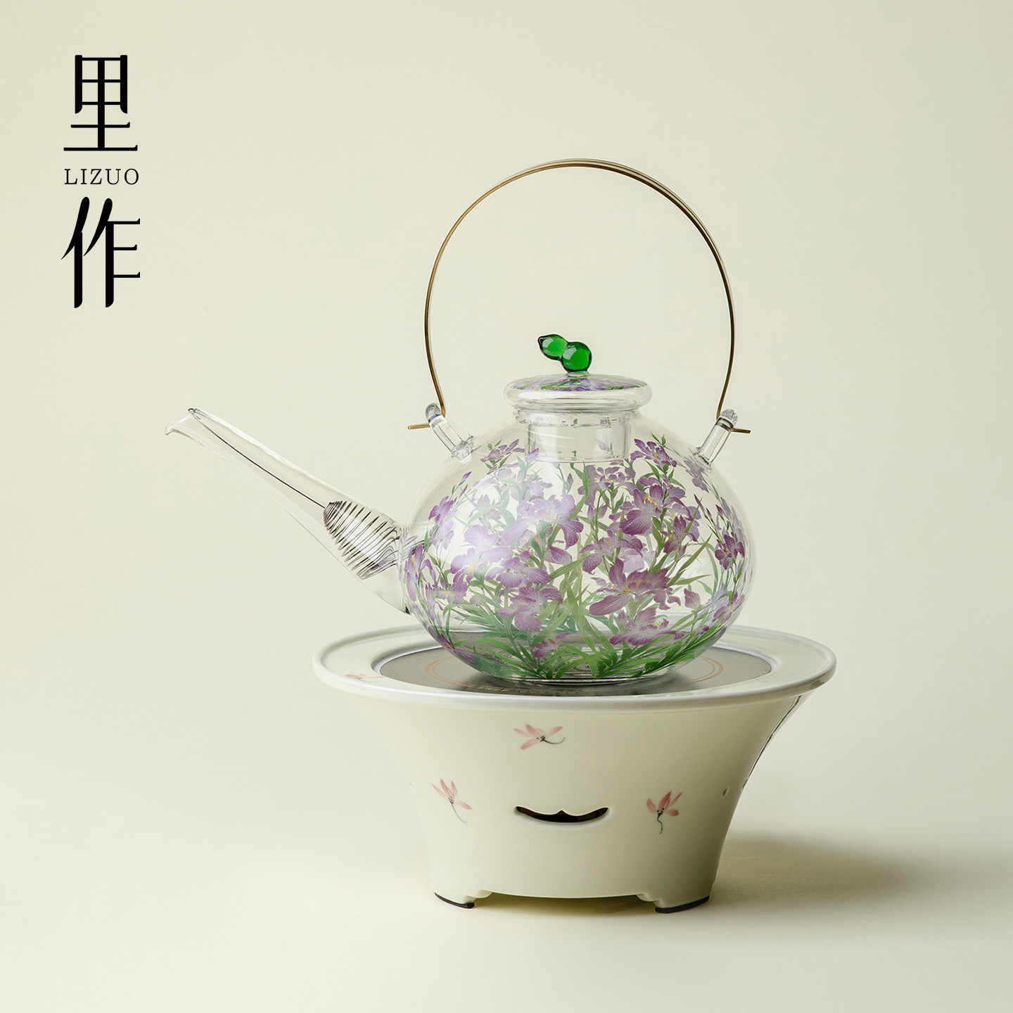 里作手绘兰花电陶炉煮茶壶套装家用高档高硼硅玻璃透明提梁烧水壶,餐饮具,煮茶炉,淘宝优惠券,粉丝福利购,淘宝优惠卷