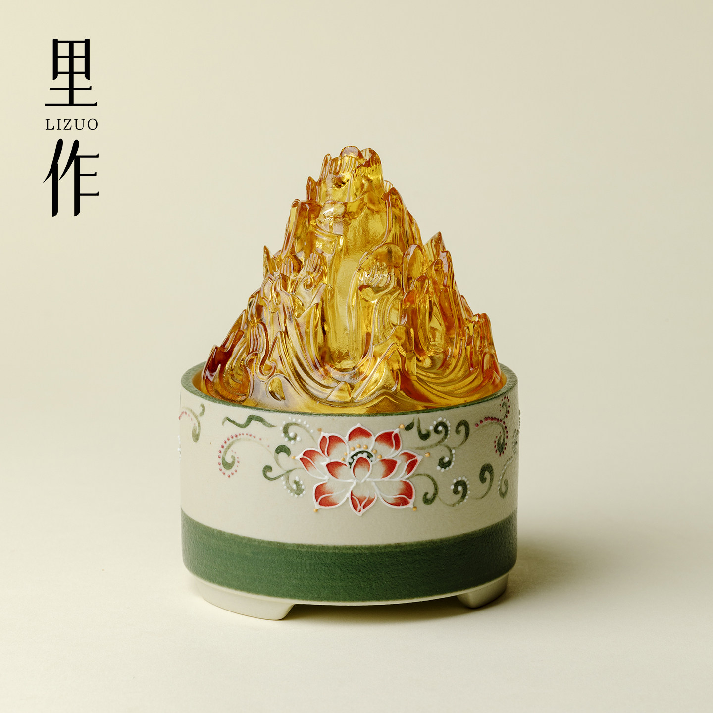 里作手绘夏荷凝翠琉璃博山炉陶瓷香薰炉卧室清香扩香器家居盘香炉