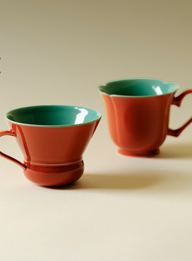 里作 高颜值故宫红带把主人杯功高端陶瓷茶具茶杯新中式品茗单杯