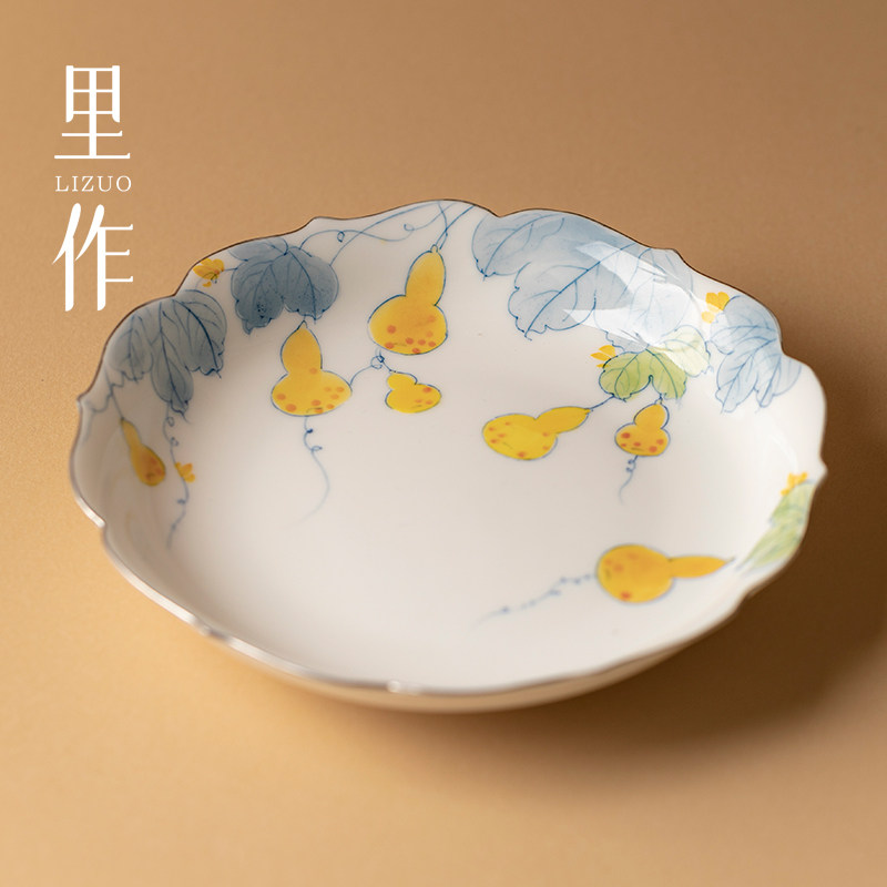 里作景德镇粉彩手绘创意壶承家用功夫茶具干泡盘高颜值盖碗茶壶托