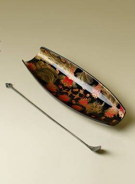 里作 鱼跃贯宝归舟茶则两件套新中式国潮陶瓷赏茶荷茶拨茶道配件