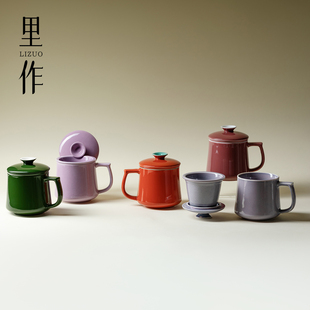 里作 故宫红马克杯带过滤三件套陶瓷水杯办公个人专用茶杯喝茶器