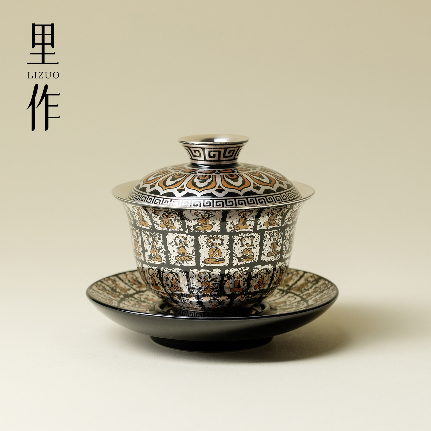 里作鎏银千佛石窟圆融三才盖碗中式高端陶瓷敬茶杯沏茶碗功夫茶具
