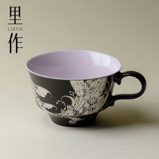 里作黑金釉错金银彩咖啡杯陶瓷高端轻奢马克杯精致办公室喝水水杯