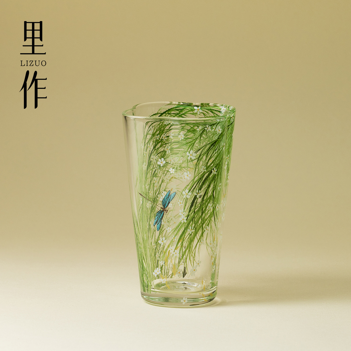 里作芊野玻璃海棠花口主人杯精致手绘高硼硅透明茶杯功夫茶具单杯