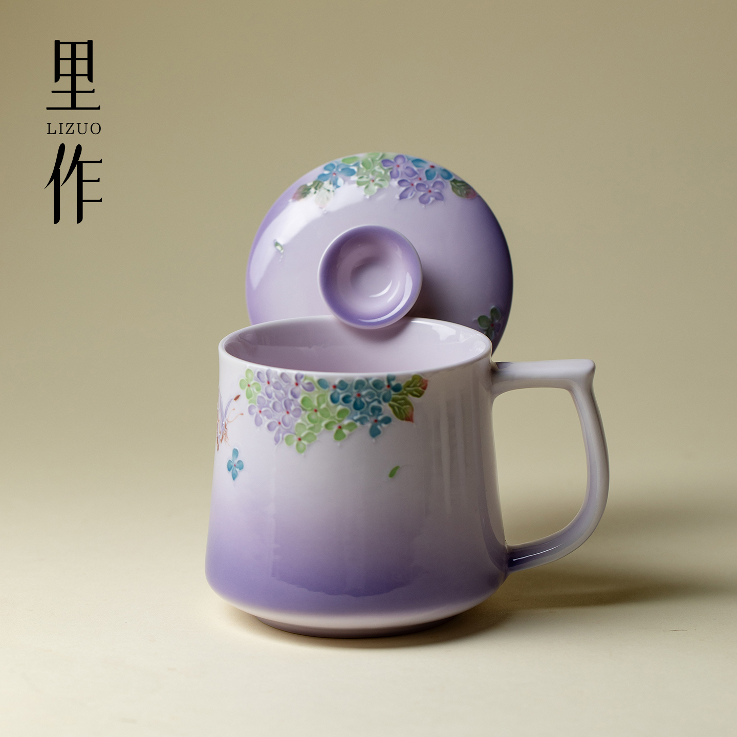 里作有田烧手绘泡茶杯高颜值带盖陶瓷办公杯家用喝茶杯个人专用杯