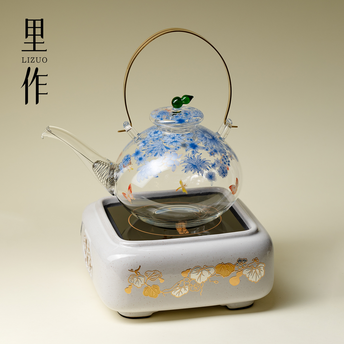 里作高端繁花玻璃提梁壶家用烧水壶煮茶壶耐高温茶具手工陶瓷茶壶