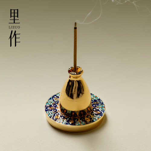 里作珐琅彩手工雕花香插锌合金家用室内檀香插盘香线香插茶道配件