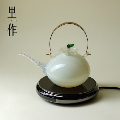 里作冰玉玻璃铜提梁煮茶壶家用静音电陶炉烧水壶新中式创意煮茶器