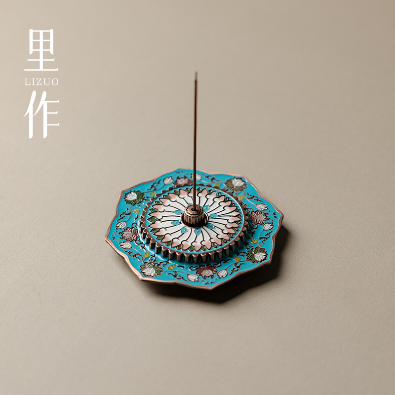里作复古珐琅彩莲花线香香炉新中式家居室内香插家用沉香檀香熏香