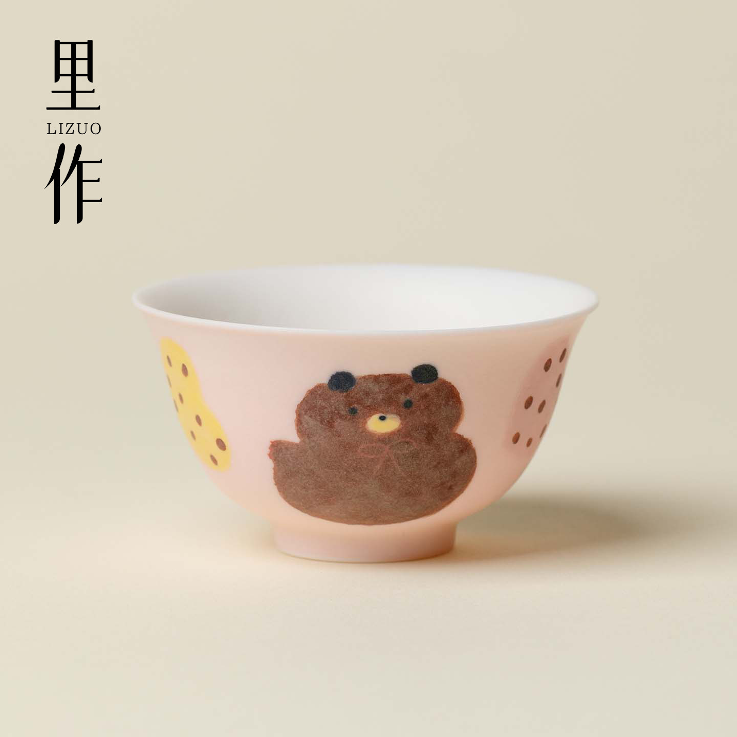 里作 手绘小熊茶杯可爱风桃粉色陶瓷主人杯纯手工创意茶具品茗杯