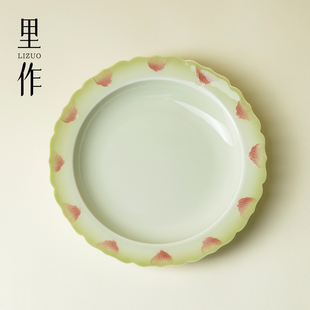 里作 有田烧粉彩手绘花口壶承高端陶瓷干泡盘壶垫小茶台陶瓷托盘