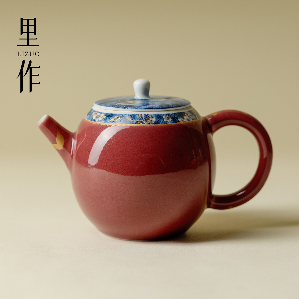 里作 中国红蝶恋花茶壶景德镇高端青花泡茶壶功夫茶具带过滤单壶