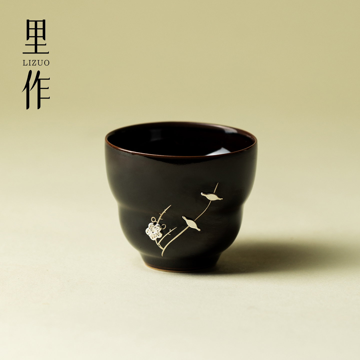里作 黑金釉锯钉银彩葫芦主人杯高端陶瓷原矿釉茶杯新中式品茗杯
