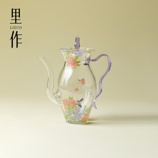 里作精致绣球花玻璃仿宋壶执壶手工高硼硅小茶壶高颜值泡茶器单壶
