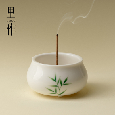 里作 高端手绘绿竹香炉家用室内陶瓷熏香炉沉香檀香线香香插摆件