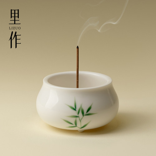 里作 高端手绘绿竹香炉家用室内陶瓷熏香炉沉香檀香线香香插摆件