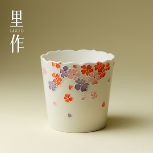 里作有田烧手绘樱花咖啡杯女士专用茶杯精致高端粉彩可乐杯主人杯