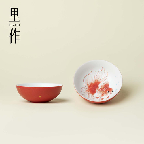 里作手绘红鲤呈祥陶瓷如意圆口茶杯精致手工主人杯家用茶具品茗杯