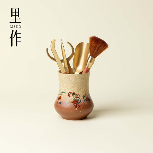 里作敦煌飞天陶瓷茶道六君子手工功夫茶具茶道配件高颜值创意笔筒