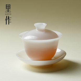 里作 冰种璞玉瓷薄胎三才盖碗高档中国白瓷泡茶碗精致沏茶碗茶具