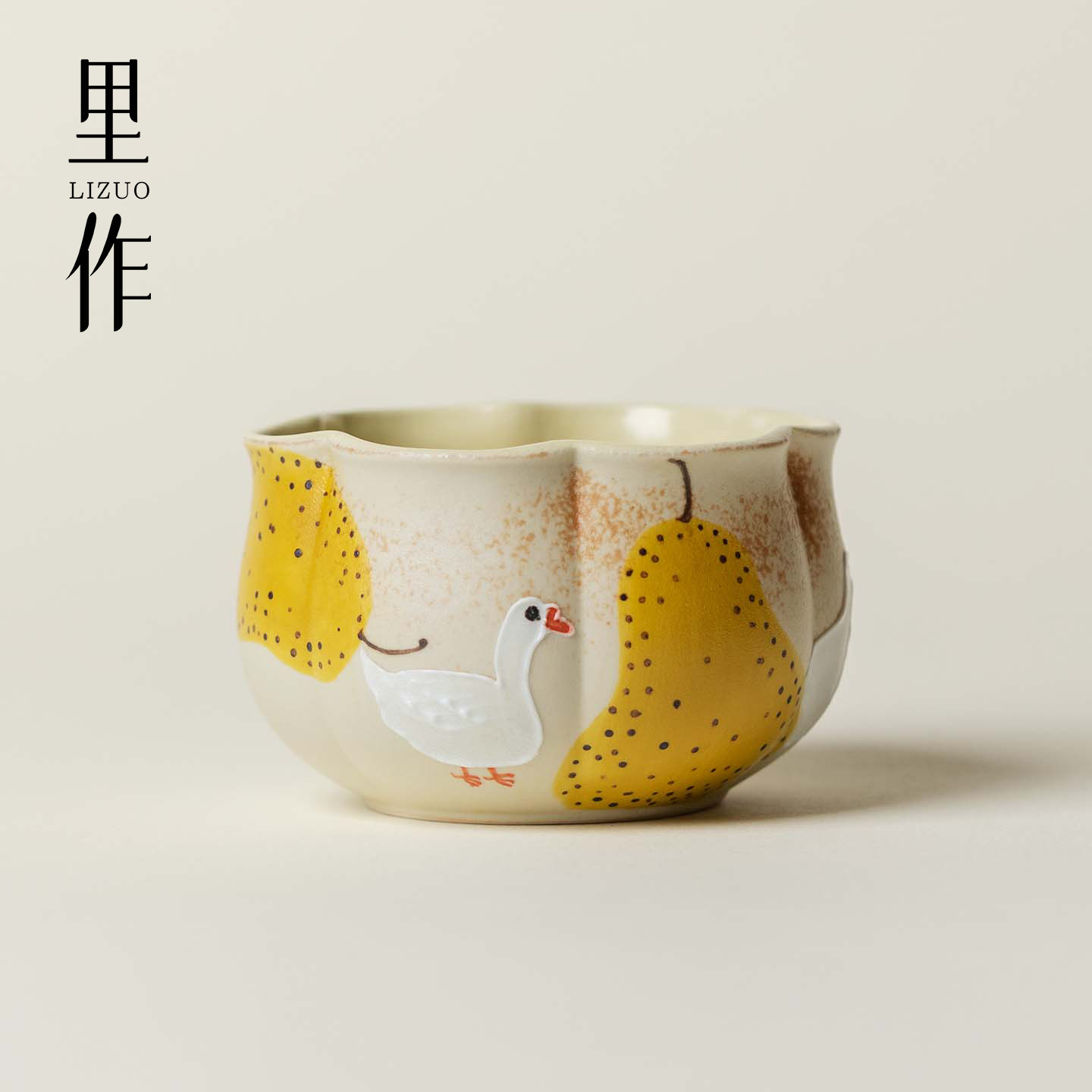 里作 手绘梨园茶杯白鹅小记小清新主人杯创意高档家用茶具品茗杯