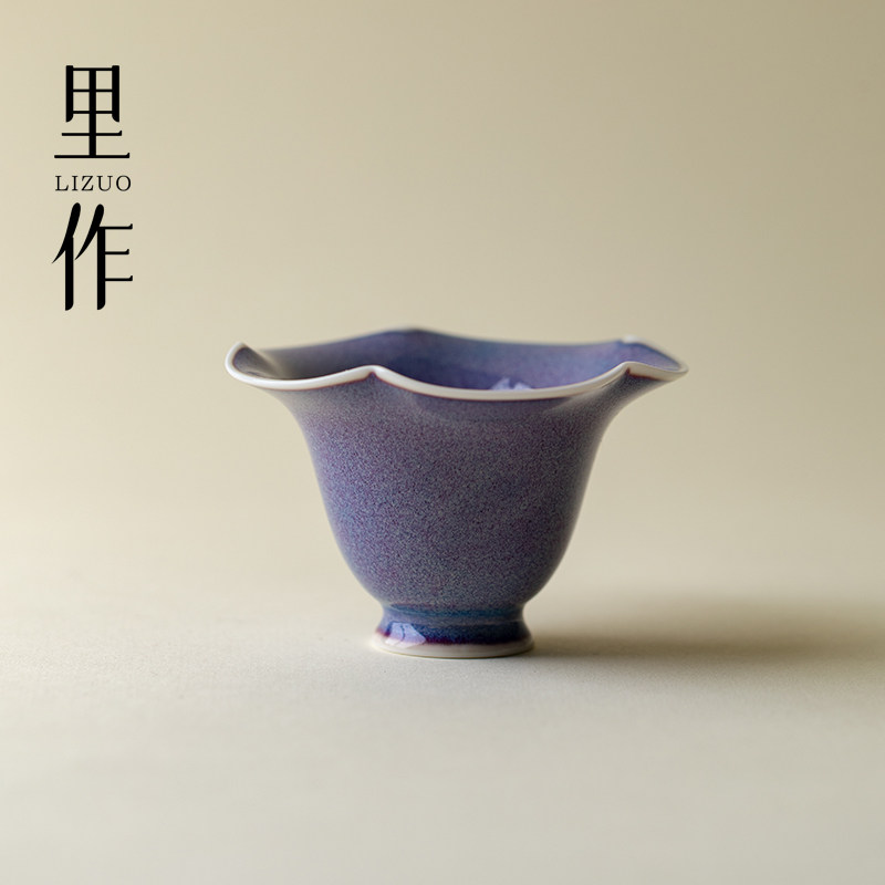 里作日式窑变花口单杯雍正紫色均窑品茗杯功夫茶具茶杯单杯主人杯